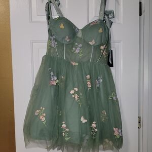 City Studio Sage Green Dress with Floral Details